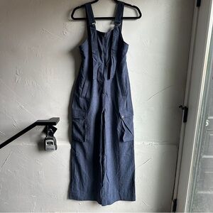 NWT Choosy Navy Blue Utility Jumpsuit with Cargo Pockets Faux Suede Feel Sz‎ XS